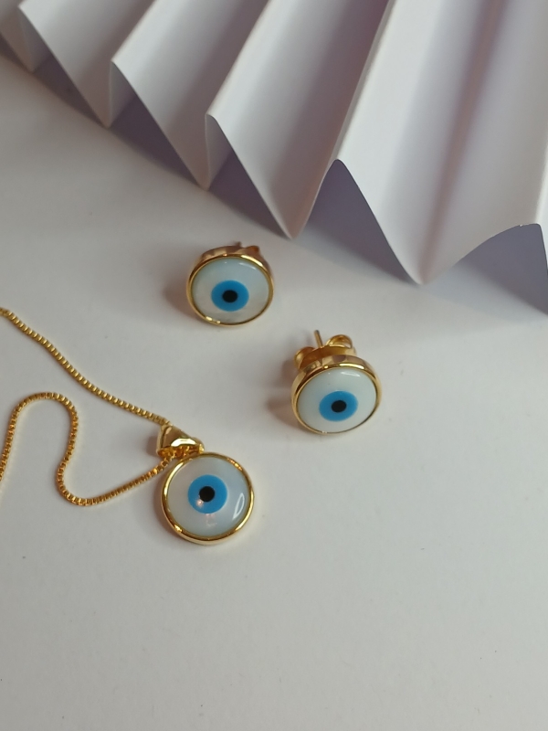 CONJUNTO BRINCO E COLAR OLHO GREGO BANHO DE OURO - Image 2