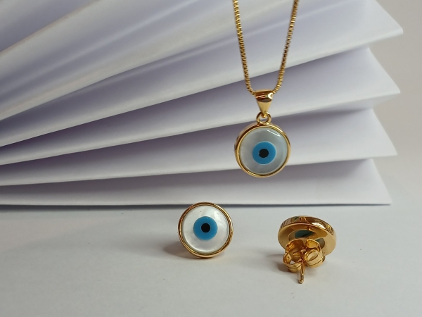 CONJUNTO BRINCO E COLAR OLHO GREGO BANHO DE OURO - Image 4