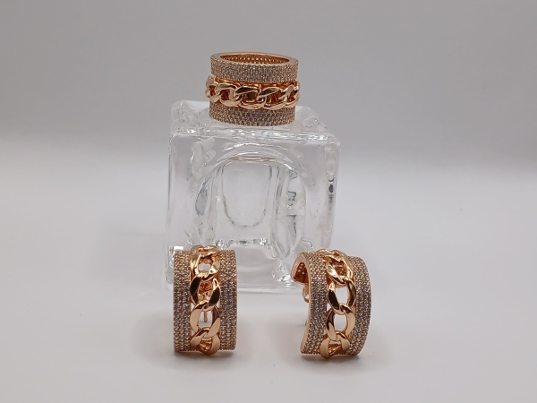 CONJUNTO ANEL E BRINCO DOURADO CRAVEJADO - Image 4