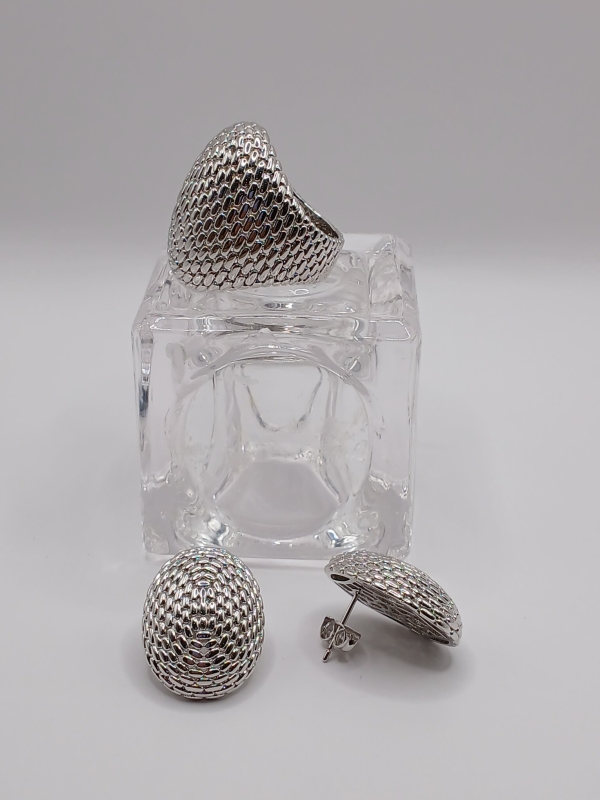 CONJUNTO ANEL E BRINCO RÓDIO BRANCO LISO - Image 3