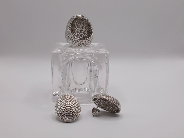 CONJUNTO ANEL E BRINCO RÓDIO BRANCO LISO - Image 2