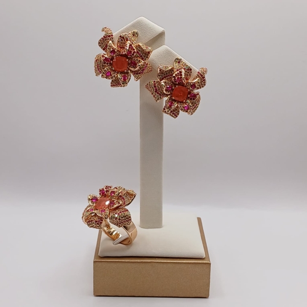 CONJUNTO BRINCO E ANEL FLOR BANHO EM OURO