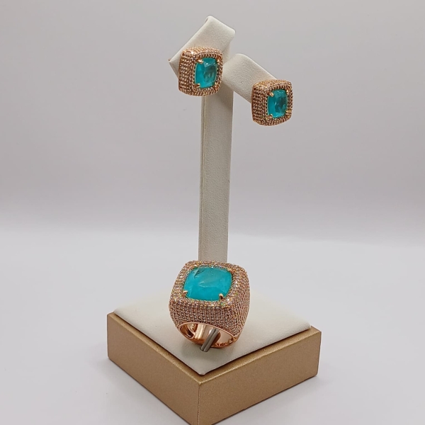 CONJUNTO BRINCO E ANEL CRAVEJADO BANHO EM OURO - Image 3