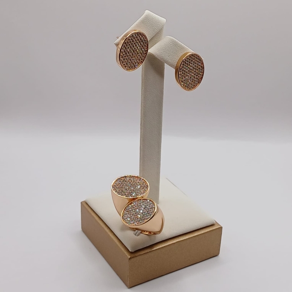 CONJUNTO BRINCO E ANEL CRAVEJADO BANHO EM OURO