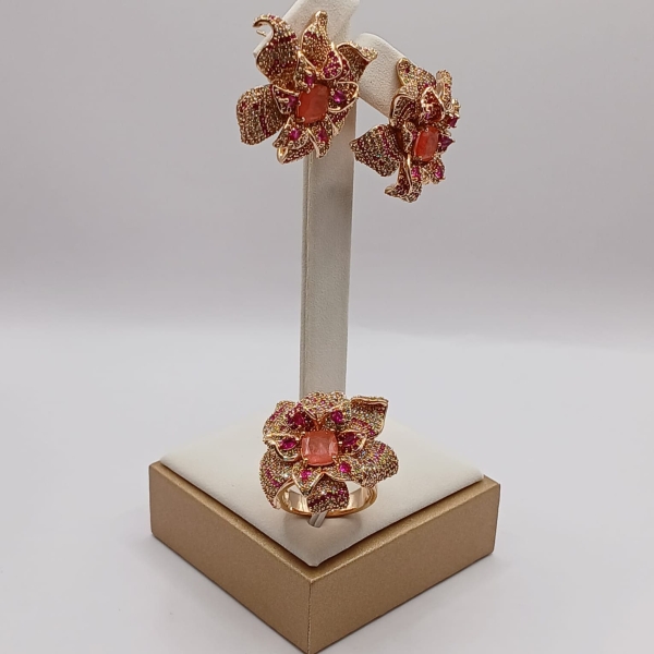 CONJUNTO BRINCO E ANEL FLOR BANHO EM OURO - Image 3