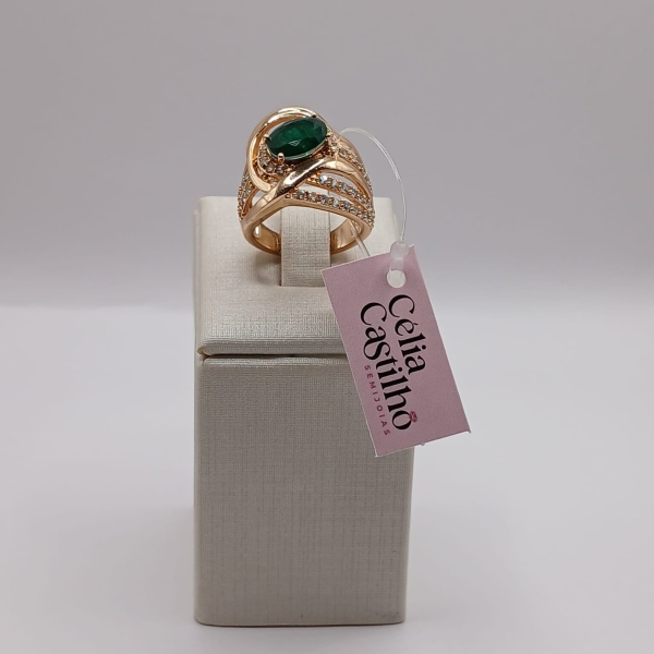 ANEL DOURADO CRAVEJADO PEDRA VERDE